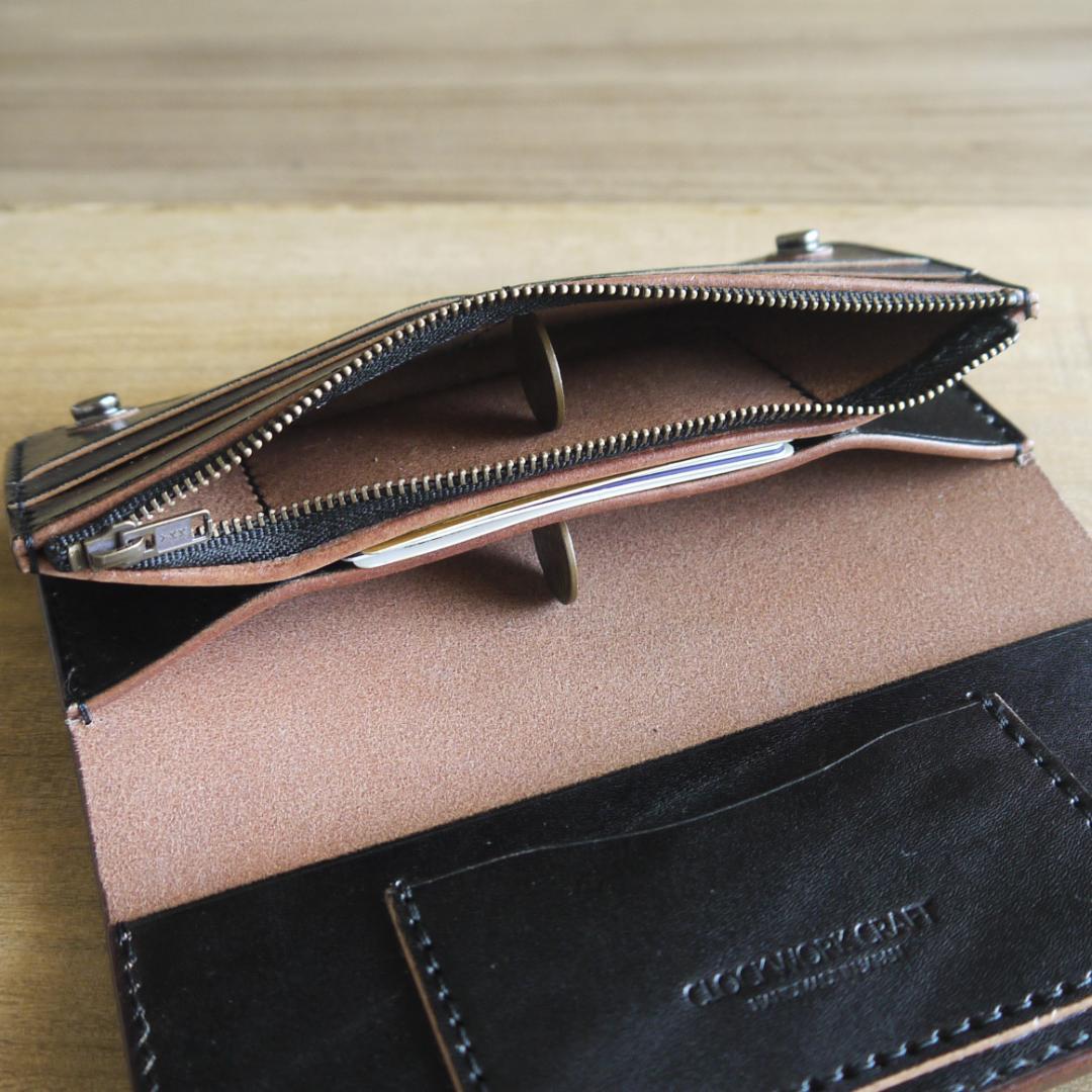 ヌメ革　栃木レザー　サドルレザー　赤タグ付き　トラッカーウォレット　黒