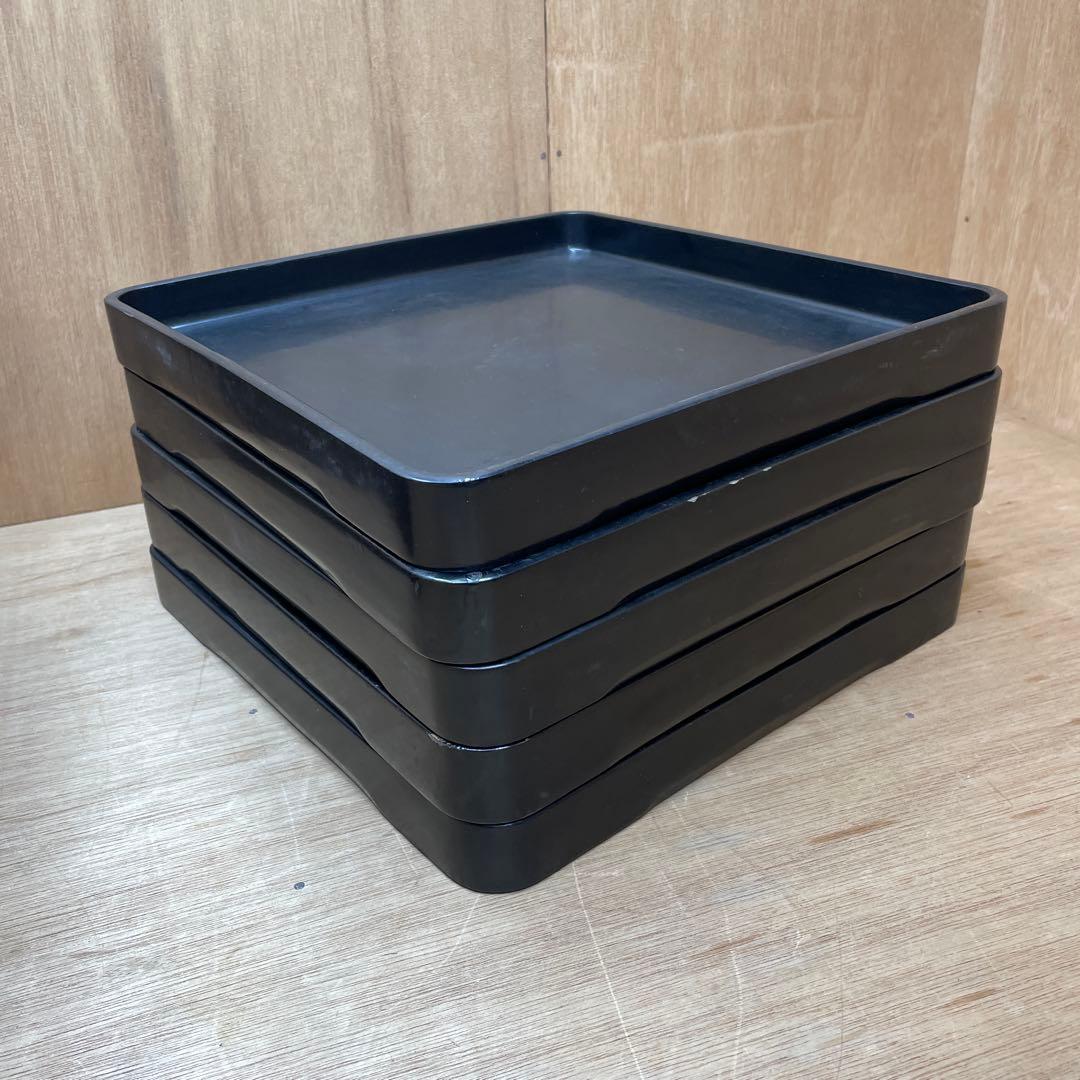 漆器　塗り盆　四角　5枚セット 木箱付き