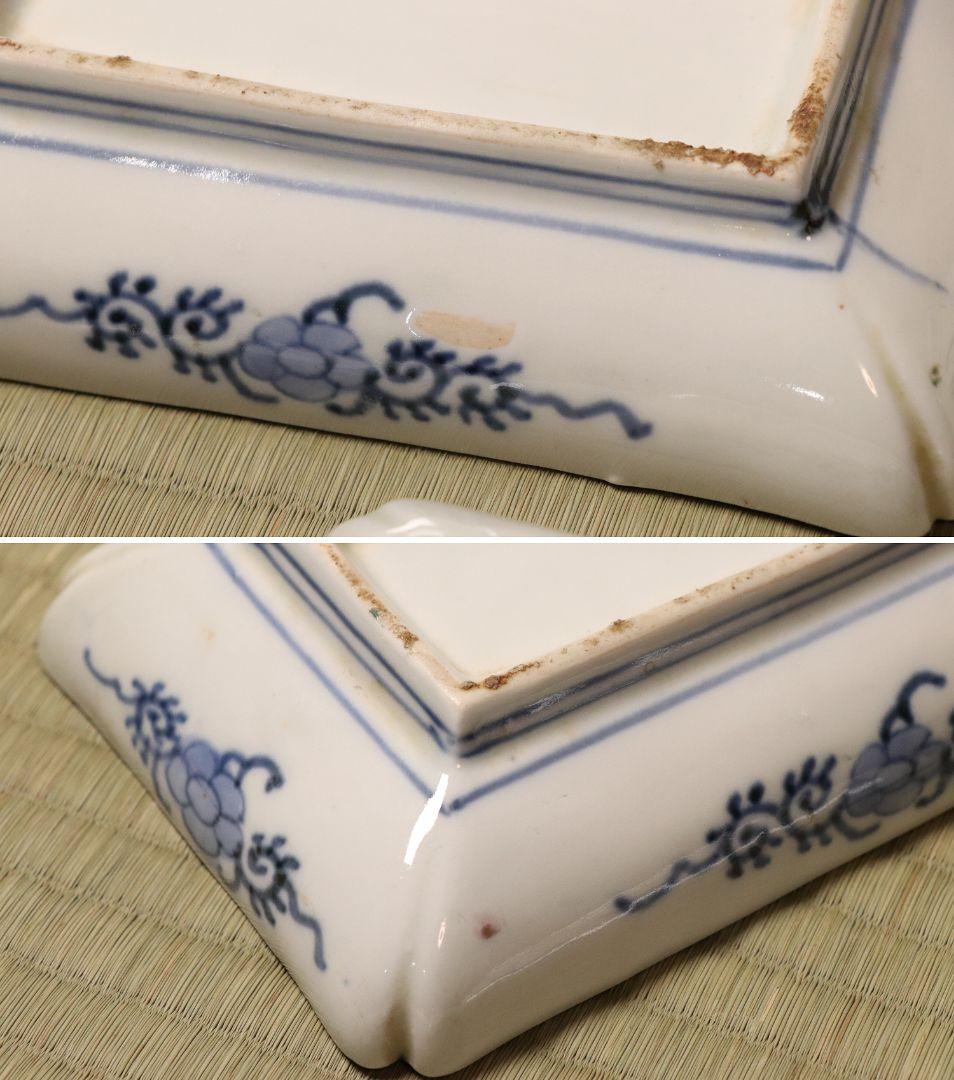 【CM51】古伊万里 色絵 長方刺身皿 角皿 五客 桐鳳凰 松竹梅 扇面 花唐草