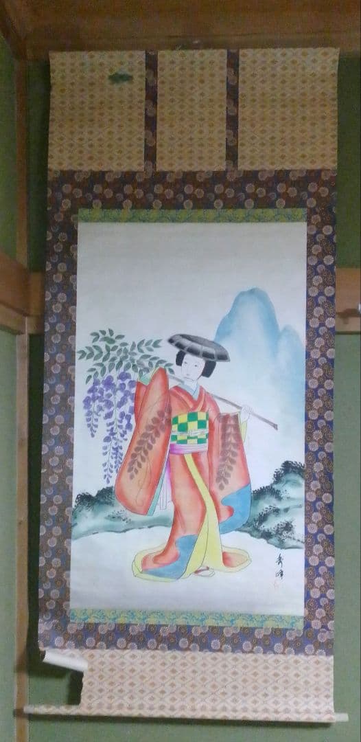 和風 掛け軸 花柄デザイン 藤娘 掛け軸