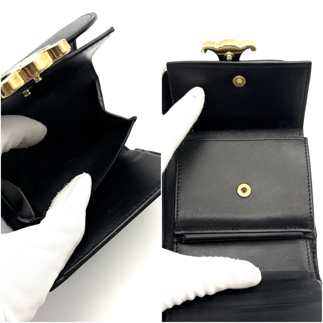 現行◆CELINE 三つ折り財布 トリオンフ コンパクトウォレット ブラック