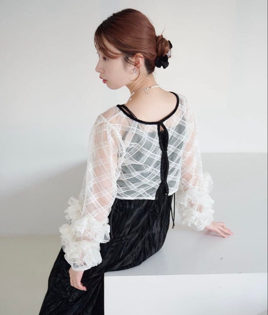 kastane シアーチェック×ベロアワンピースSET 【結婚式/オケージョン】