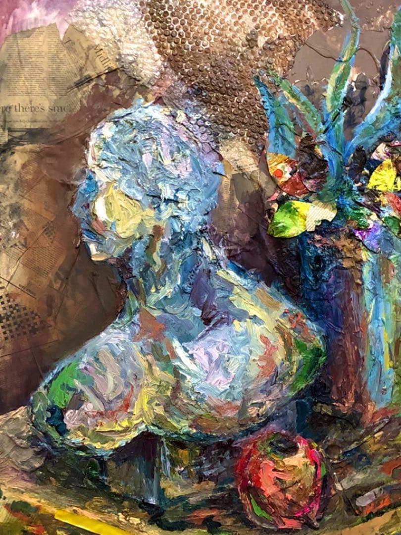 絵画　一点物　油絵30号　コラージュ　micchan￼作