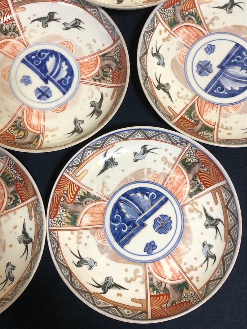 割引❗️《レ》伊万里 金彩色絵 中皿5客 6寸皿 取り皿　1f