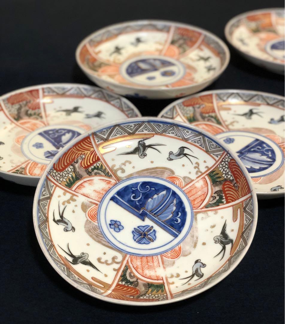 割引❗️《レ》伊万里 金彩色絵 中皿5客 6寸皿 取り皿　1f