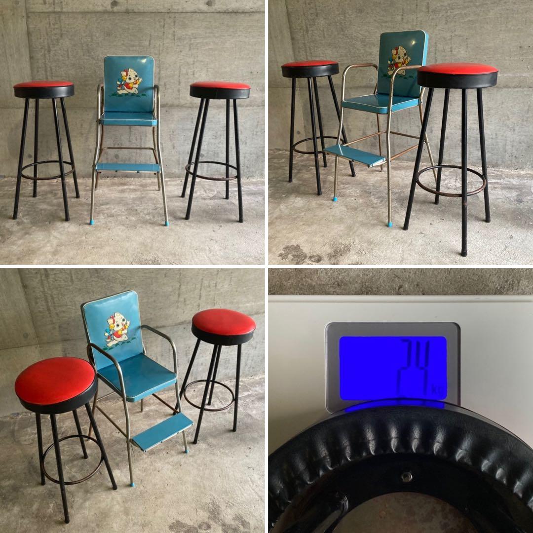 ハイスツール 丸椅子 チェア 鉄脚 アイアン 食堂 赤黒 2脚 ポップ レトロ