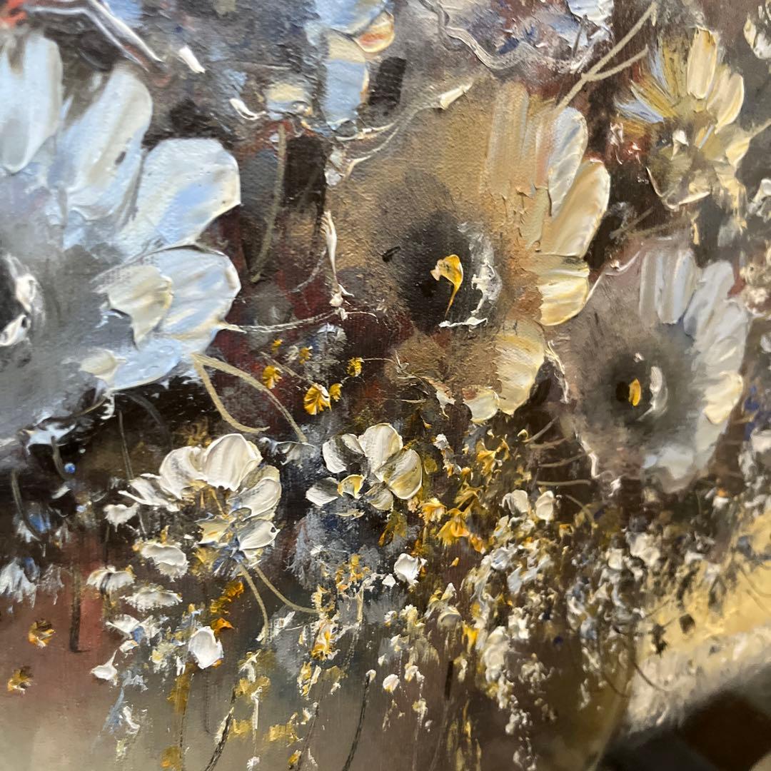 【更に値下げしました】花瓶の花 油彩画 大きめ 金色フレーム