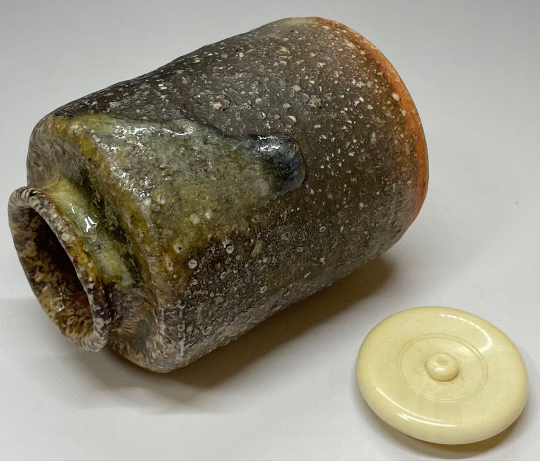 西尾陶山　信楽茶入　仕覆　朝倉間道　四方桟共箱　w443