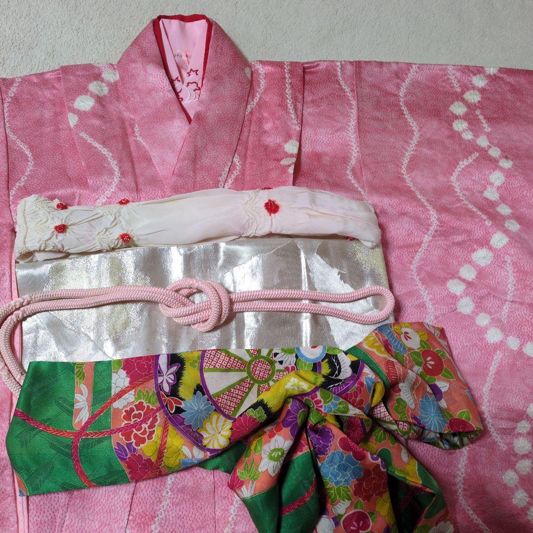 七五三７歳四つ身正絹絞りの着物と帯セット