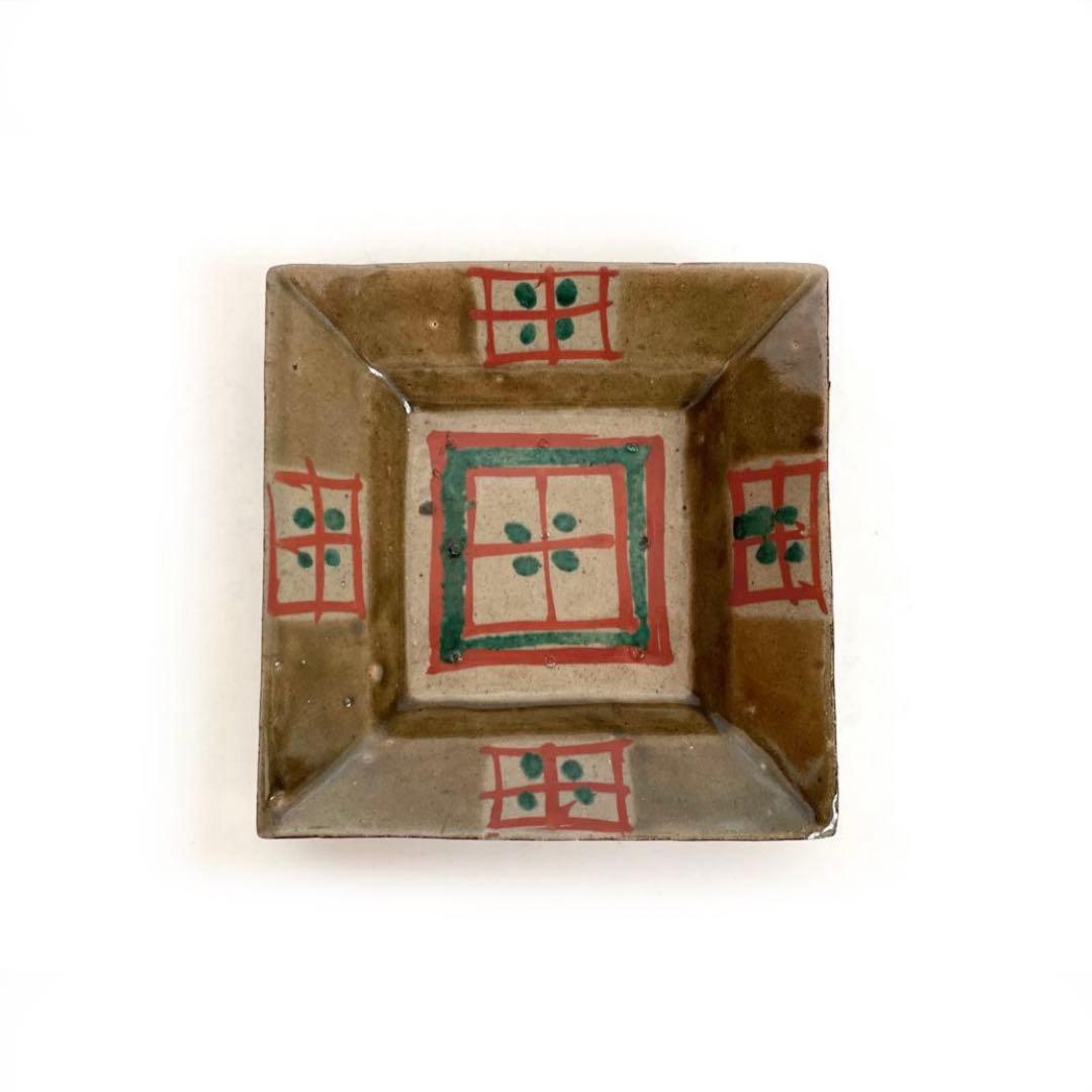 人間国宝　陶芸家　濱田庄司　浜田庄司　赤絵皿　識箱　菓子皿　四方皿