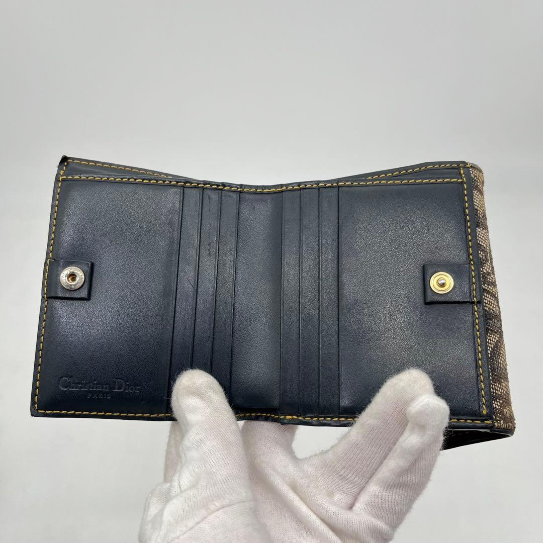 クリスチャンディオール 二つ折り財布 トロッター柄 サドル D金具 キャンバス