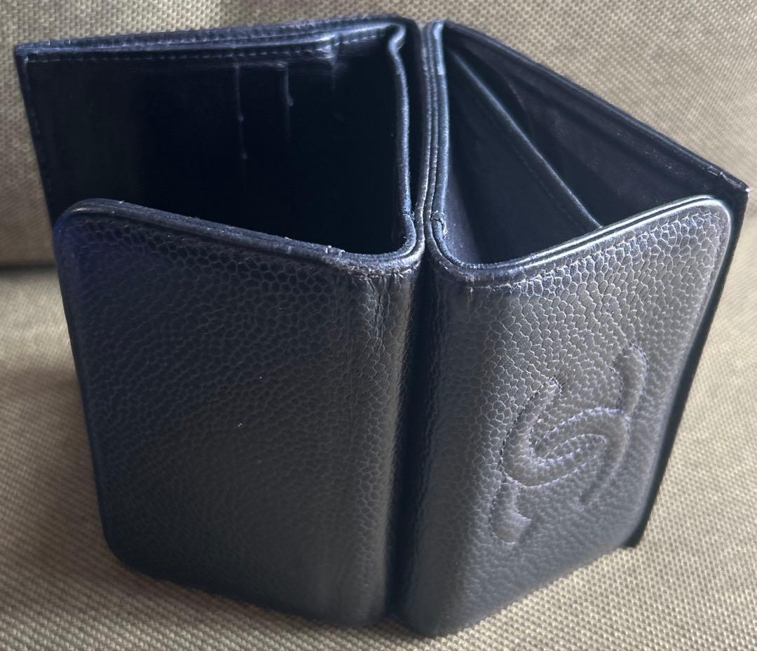CHANEL/シャネル/キャビアスキン/三つ折り/Wホック/財布/ホック訳あり