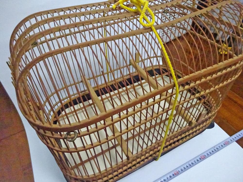 竹製ハンドメイド鳥かご竹細工横45cm✕縦30cm奥行き28cm止まり木付き