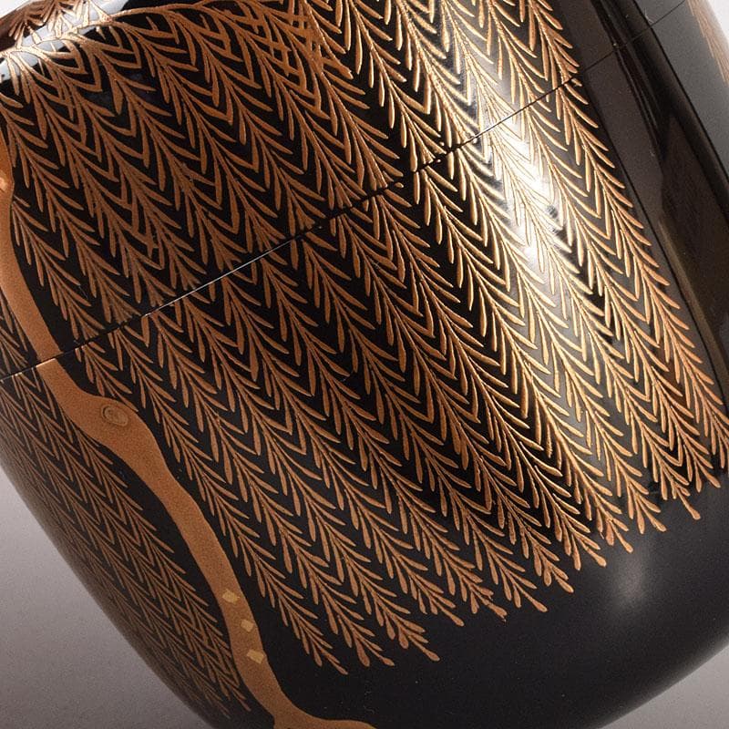 茶道具　黒漆　仁作　柳蒔絵　中棗　共箱　V　7116