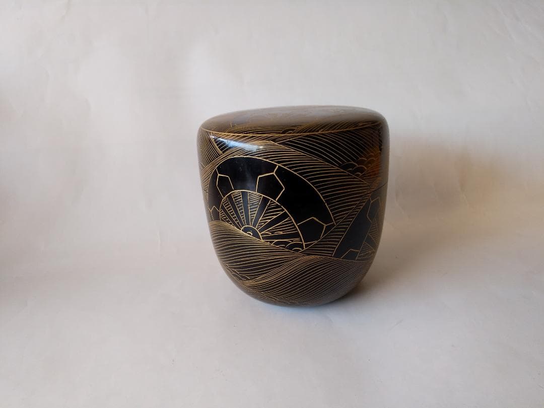 輪島塗 蒔絵師 月峯 作 源氏波 沈金 大棗 漆器 茶道具 抹茶 棗 共箱 新品