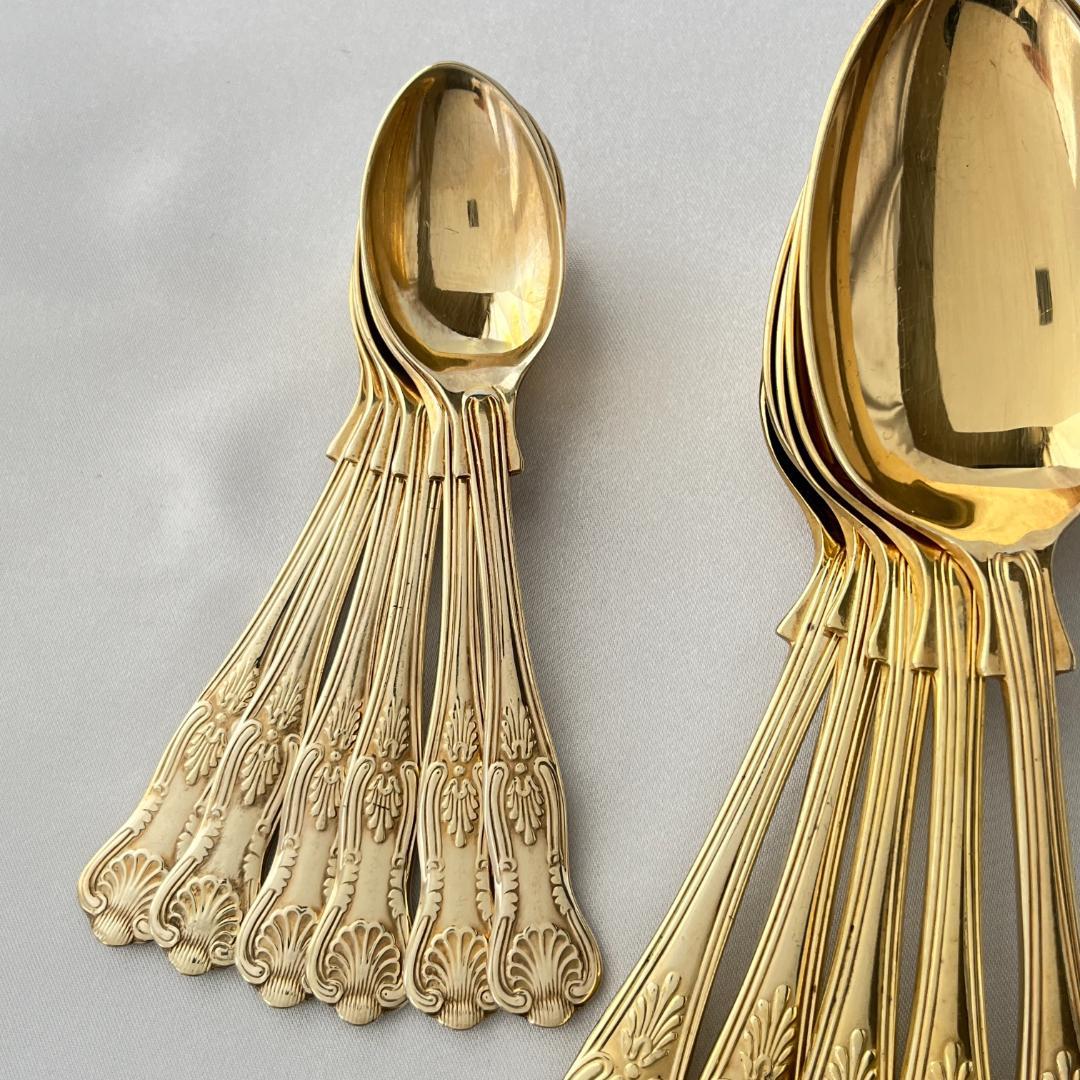 【英国】キングスパターンのデザートセット 23本組 【ゴールドプレート】