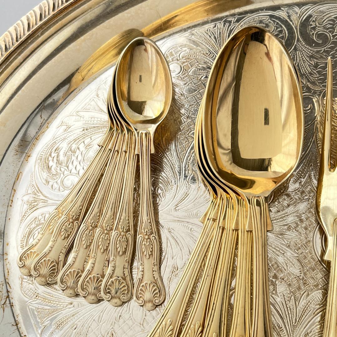 【英国】キングスパターンのデザートセット 23本組 【ゴールドプレート】