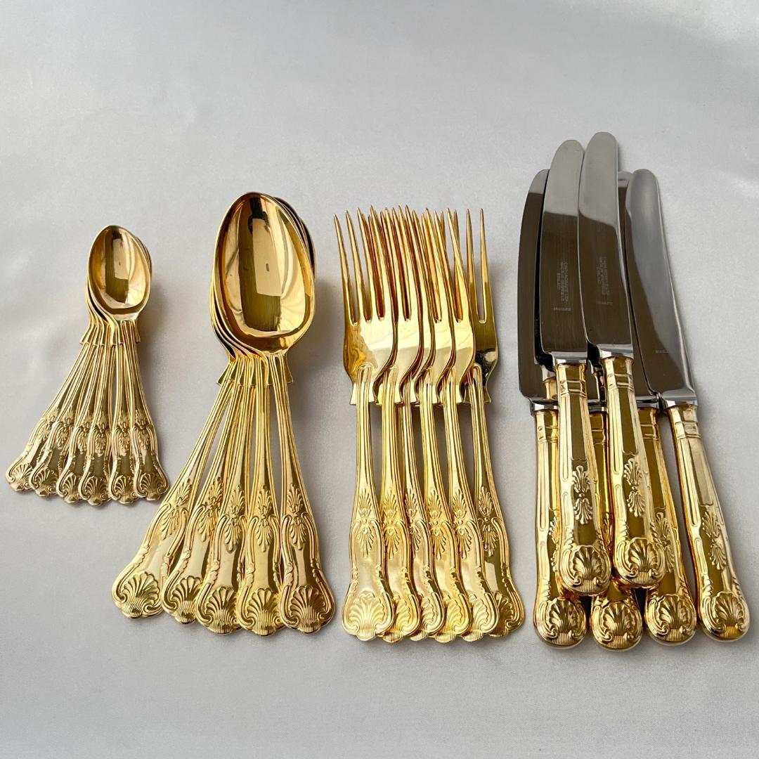 【英国】キングスパターンのデザートセット 23本組 【ゴールドプレート】