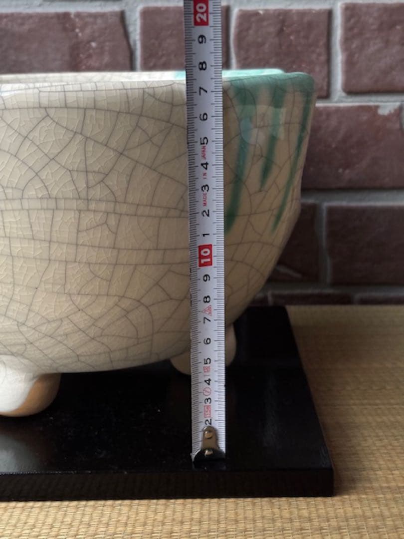 茶道具 野々田商店緑釉掛さつま織部紅鉢型風炉型電熱器炭型ヒーター香入敷板・紙箱付