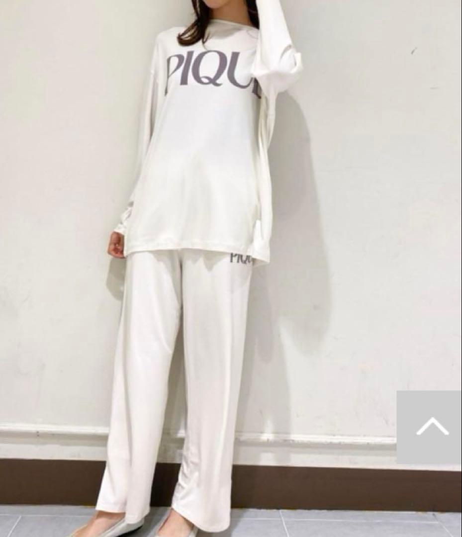 ジェラートピケ　レーヨン　ロゴ　ルームウエア　上下セット　ホワイト　パジャマ