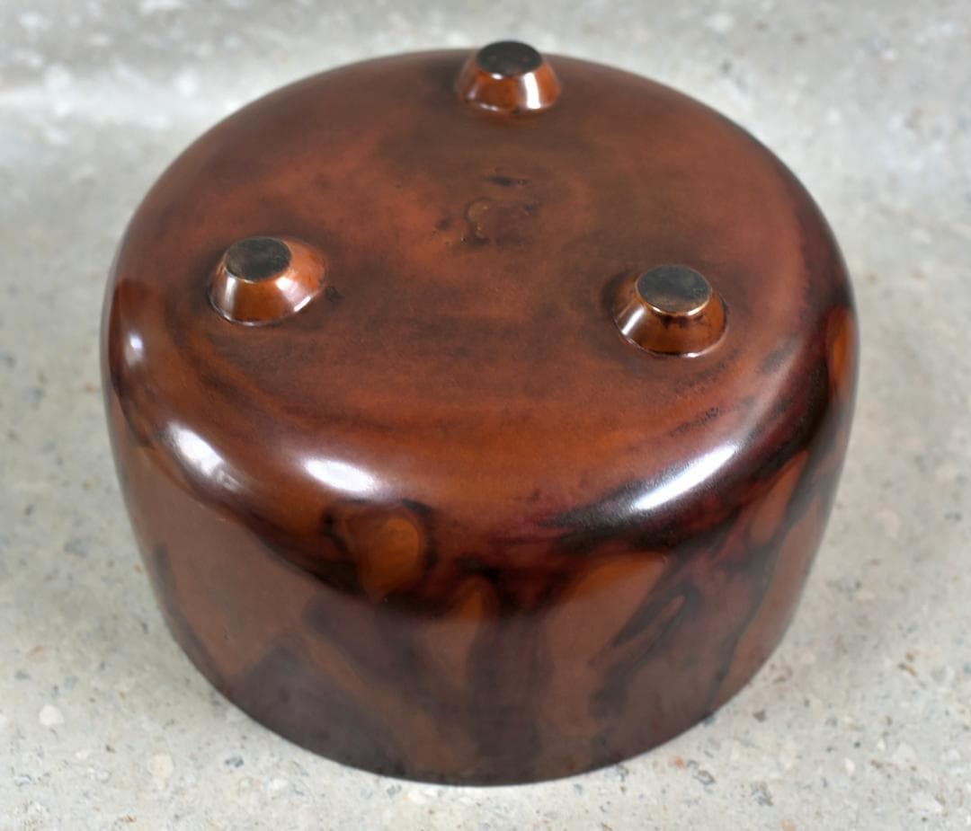 特価、唐銅風炉斑紫銅＆竹文茶釜、電熱器、五徳、敷板5点組【極上品】　お茶道具/箱