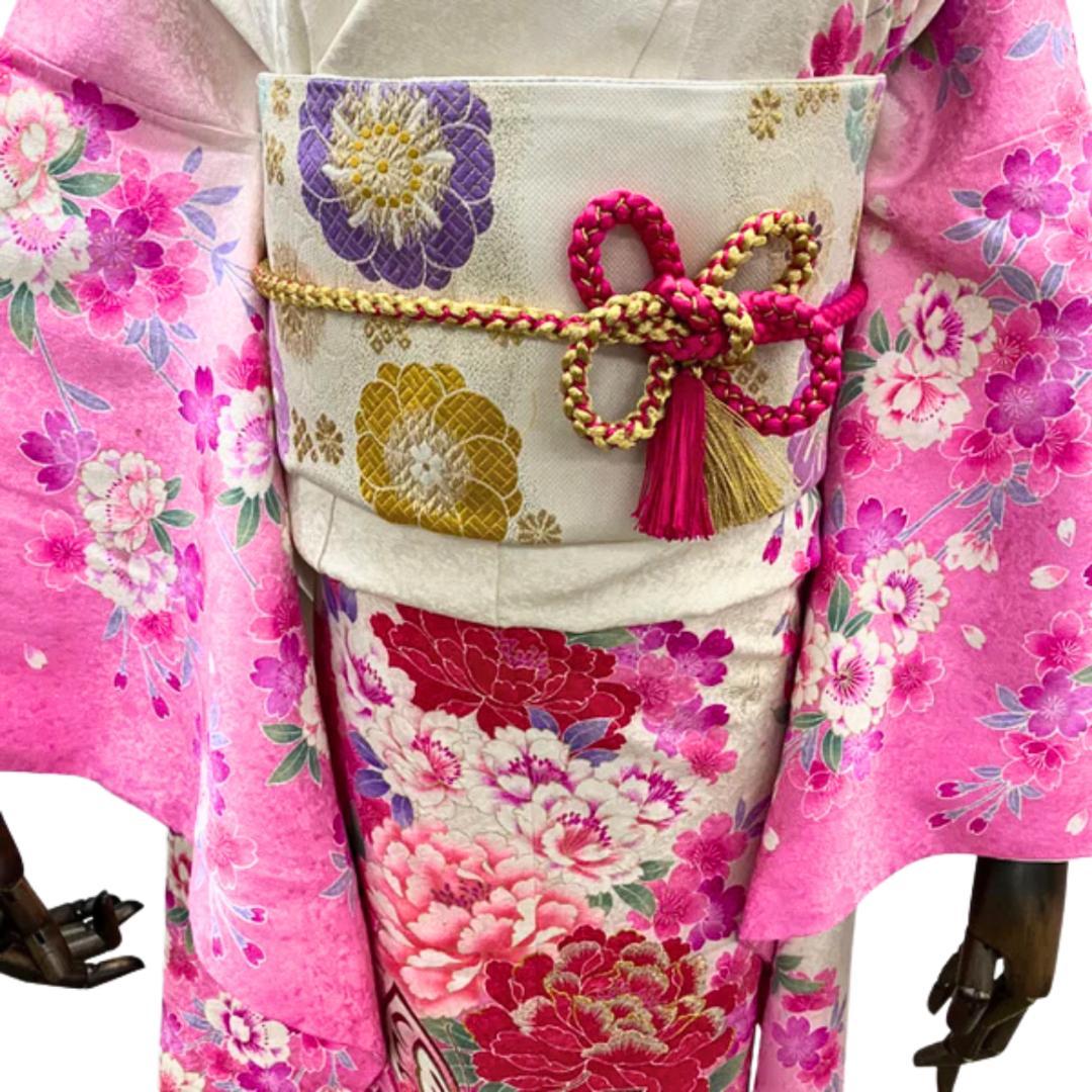 【お得品】 振袖 正絹 古典柄 成人式 単品 桜柄 ピンク S90 ●