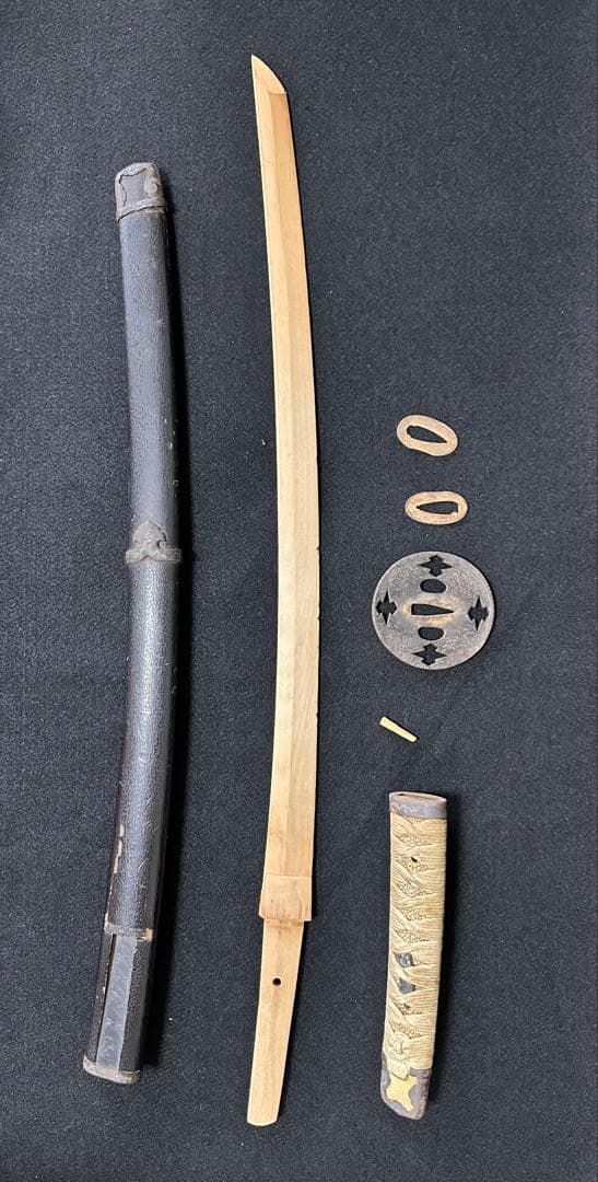 小太刀拵 刃渡約52.3cm 象嵌　亥目貫　鉄地鍔　竹光 古刀 時代物 古美術