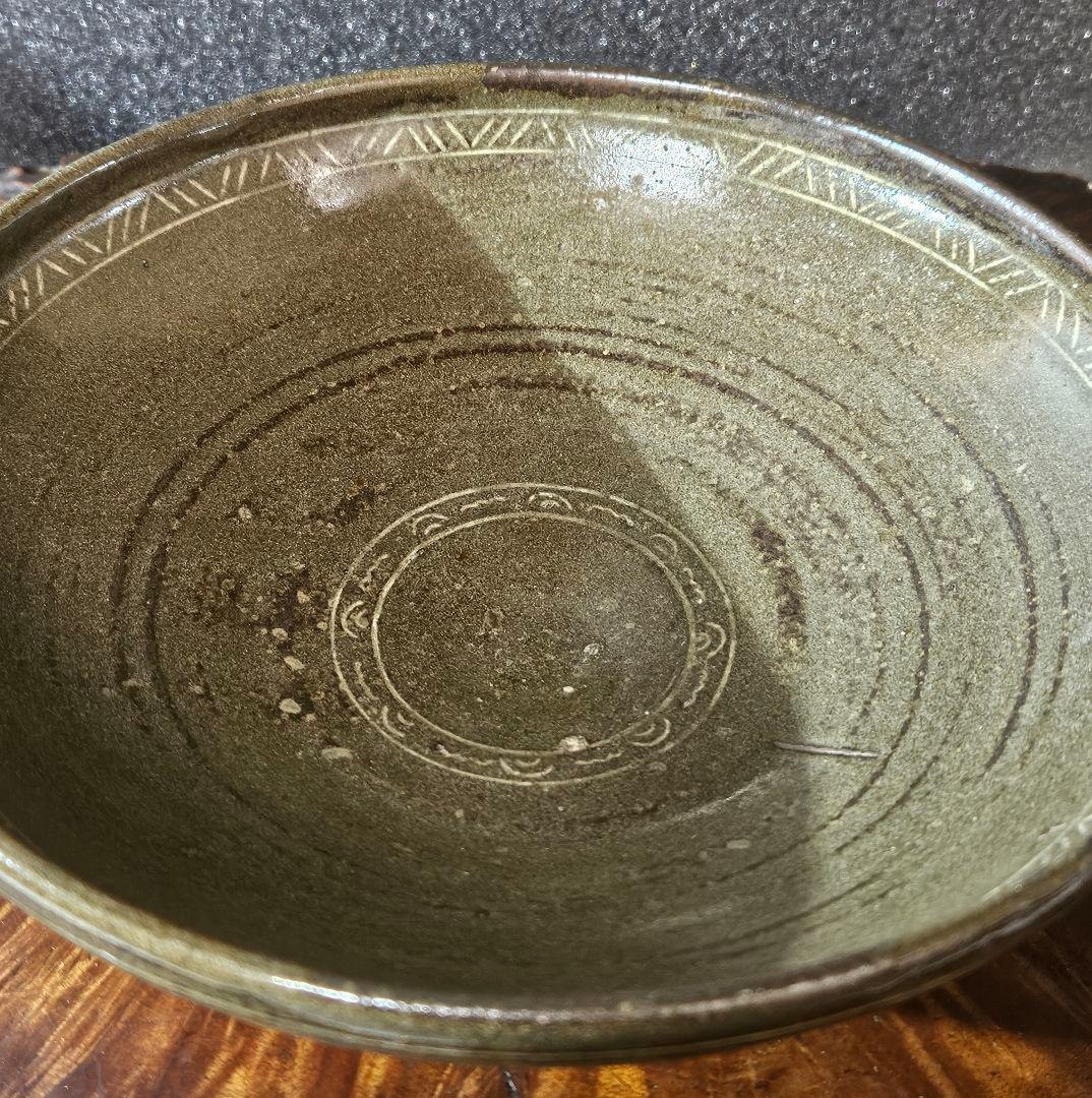 【古作品❗】李朝　高麗青磁写し　象嵌　太陽に鳥の図　鉢　菓子鉢　茶道具　茶器