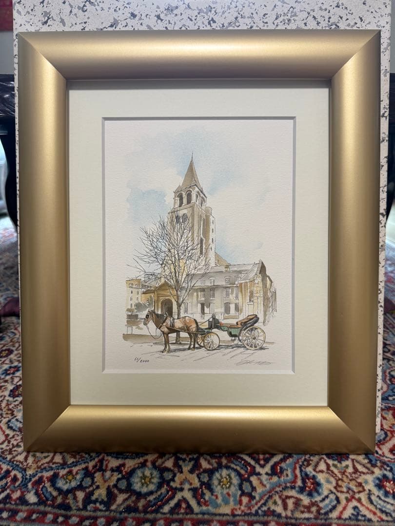 藤田西洋　馬と馬車の風景 センジェルメン ドゥ プレ教会