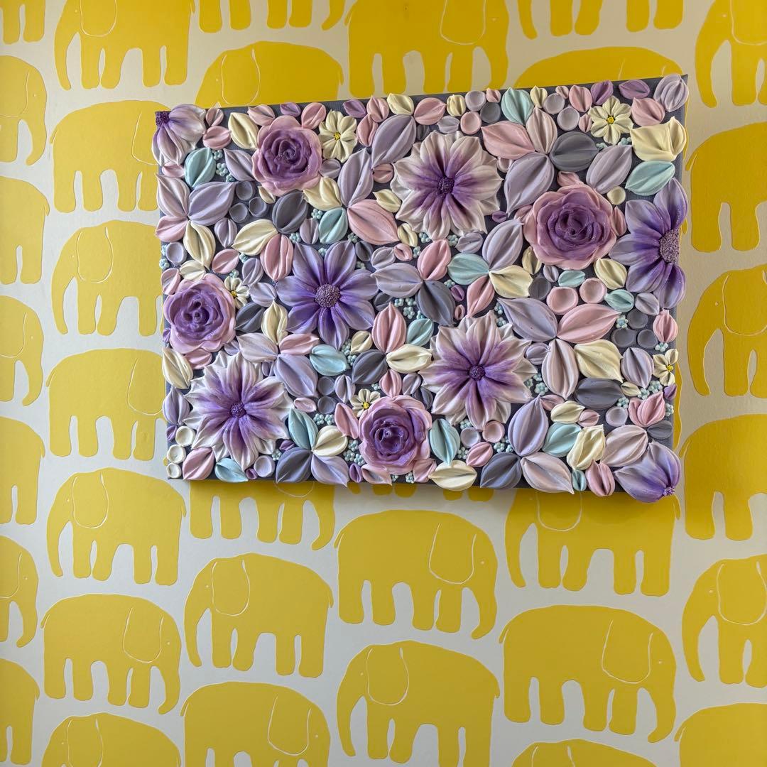 テクスチャーアート　花束　壁掛け　インテリア　現代アート　花の絵　フラワーアート