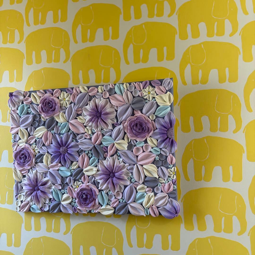 テクスチャーアート　花束　壁掛け　インテリア　現代アート　花の絵　フラワーアート