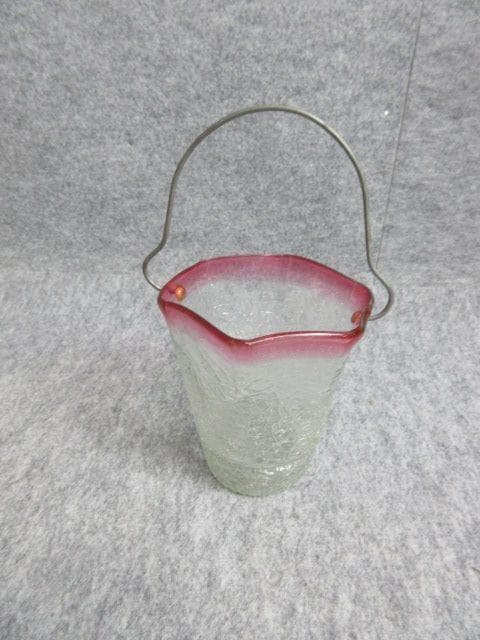 赤被せ縁ガラス朝顔形氷裂文アイスペール [B27515]