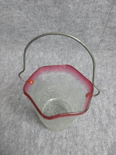 赤被せ縁ガラス朝顔形氷裂文アイスペール [B27515]