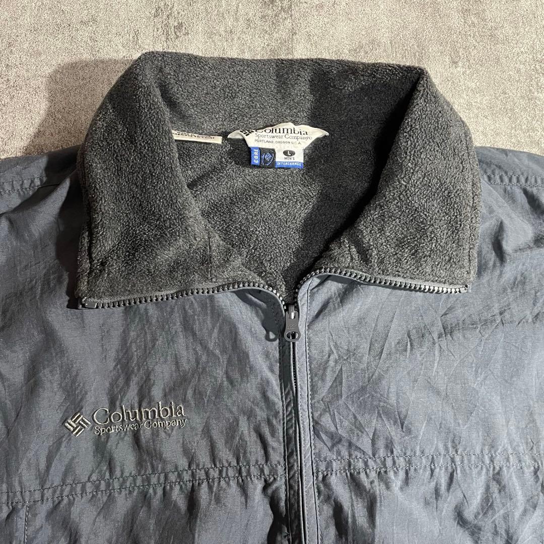 90'sColumbia古着ウォームアップジャケット短丈灰色/黒刺繍ロゴLサイズ