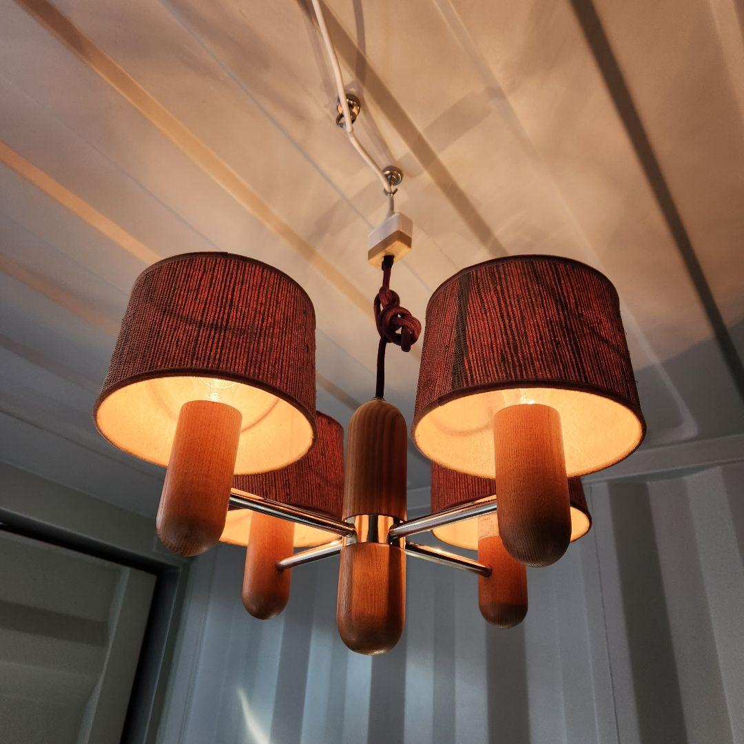希少　ジャパンヴィンテージ　三菱電機　無垢材　4灯シャンデリア　 LK1744