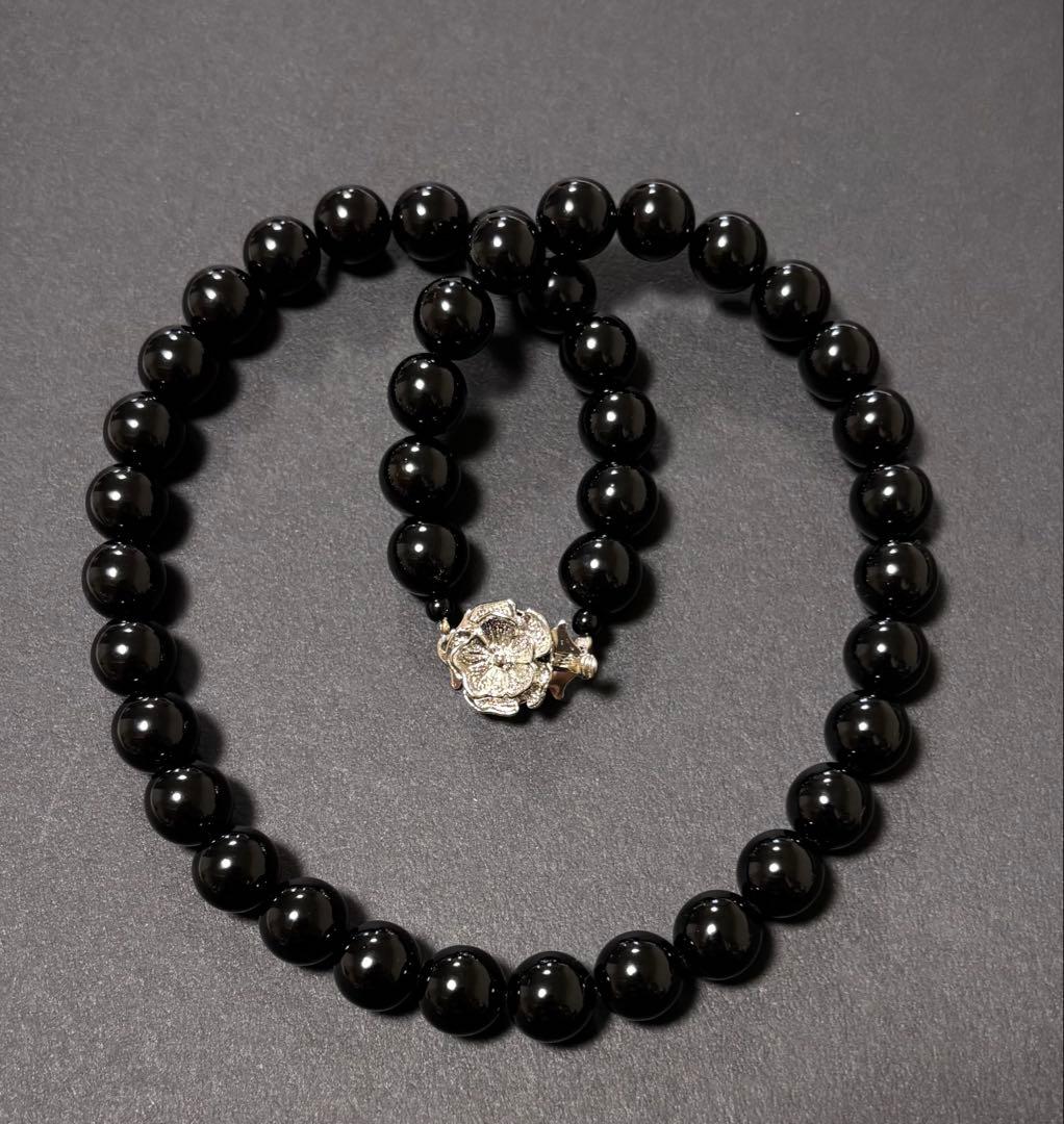 天然黒珊瑚ネックレス（大玉１０mm珠）鑑別書付き⑤