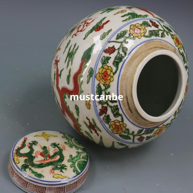 青花五彩雲竜紋茶蓋壺 景徳鎮 陶磁器 装飾品 現代工芸品 美術品 置物