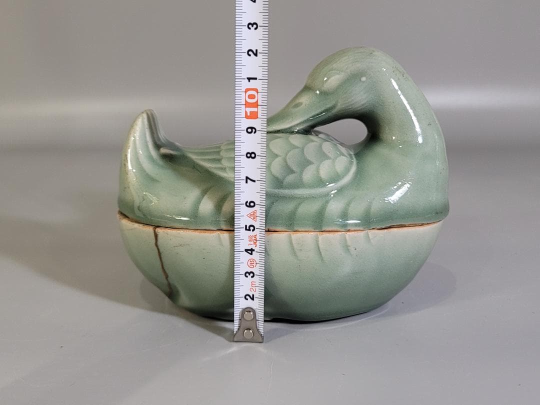 中国 仿古 青磁 鴨 蓋物
