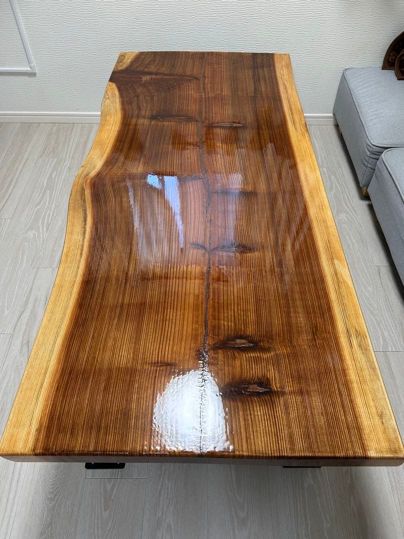 杉　一枚板　テーブル　と　アイアン足