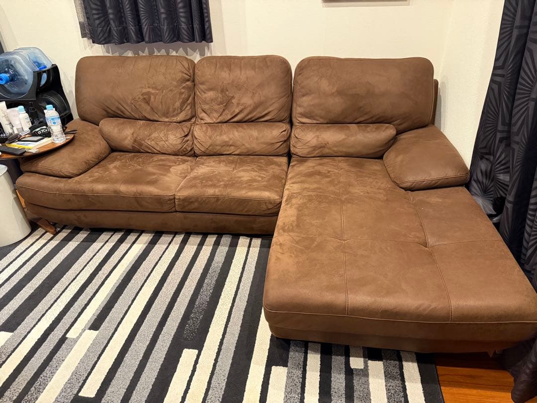 MOLISソファセット/カウチソファ/スエード調ブラウン