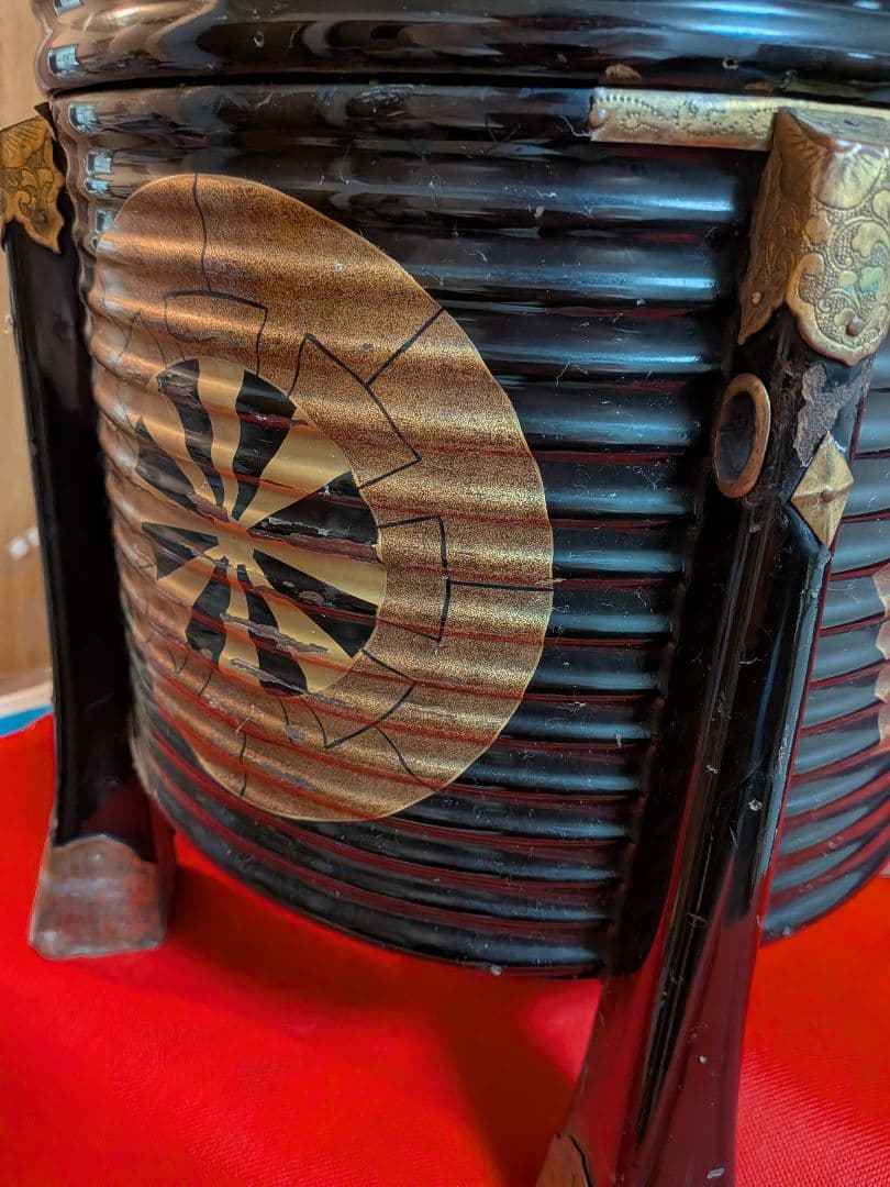 江戸時代大名道具黒漆塗り源氏車金御家紋入公家大名上級武家所用行器（ほかい）難有品