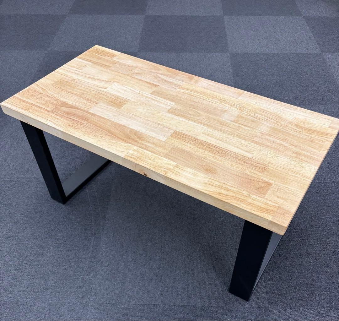 ローテーブル ゴム材 × アイアン脚 口型 無垢材