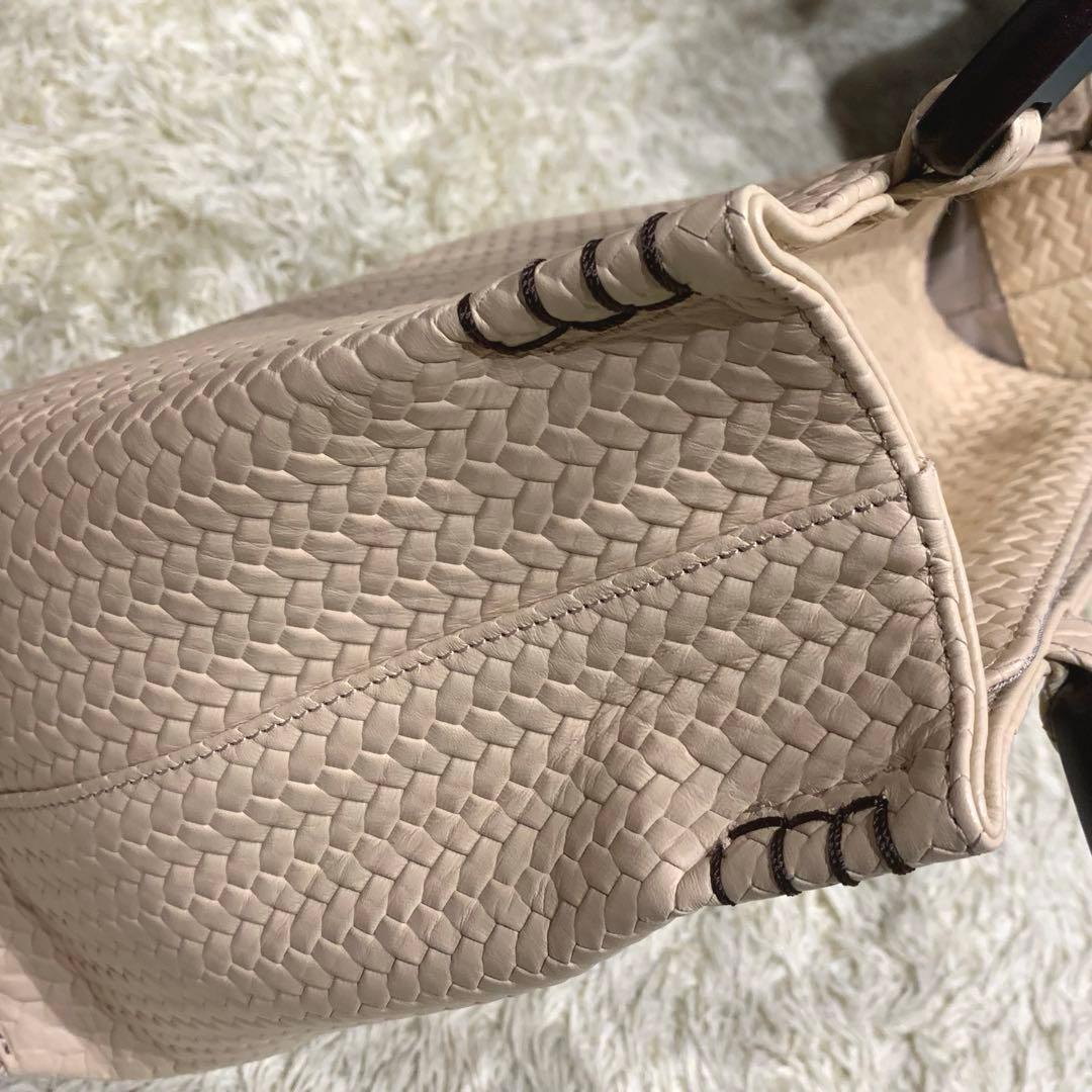 極美品✨傳濱野 プレッソトート ウッドハンドル ハンドバッグ レザー ベージュ