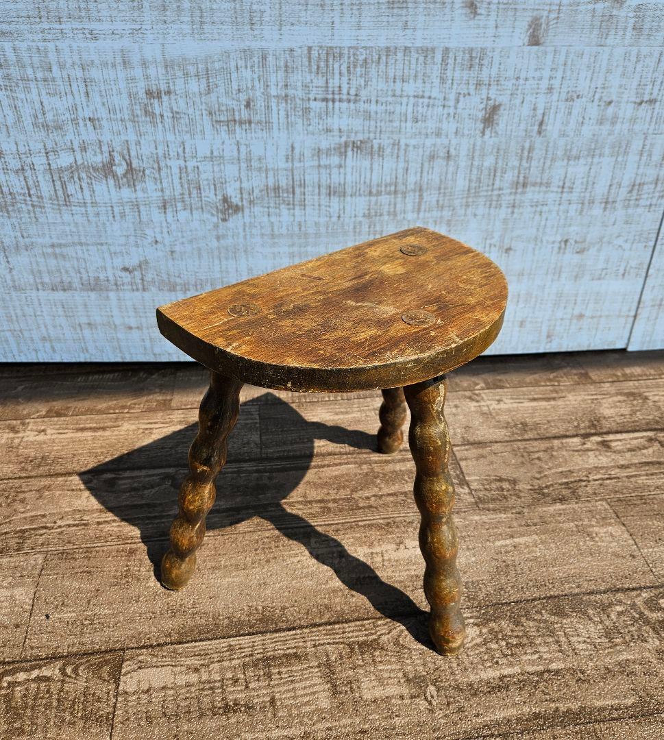 フランスアンティーク 木製 ウッドスツール 花台 飾り台 ドール ボビンレッグ