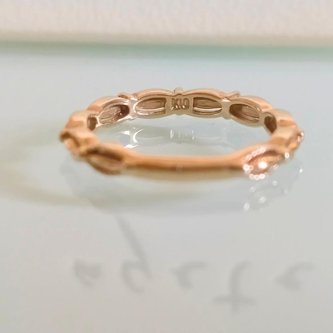 agete　K10 YG　透かし　ミルグレイン　ダイヤモンド　リング　1号