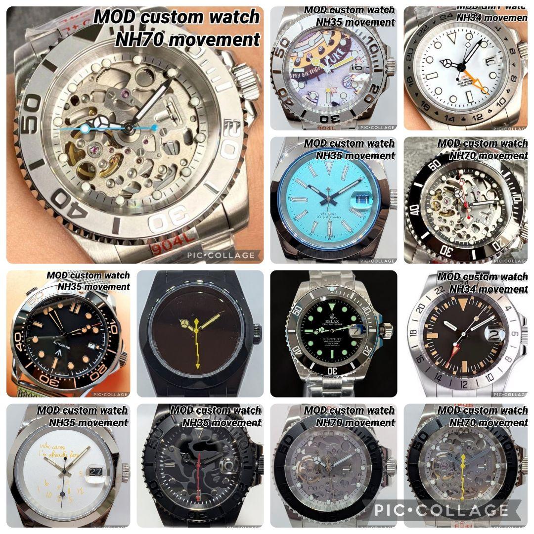 【NH70 MOD カスタム 自動巻 腕時計】カスタム 裏スケ 緑