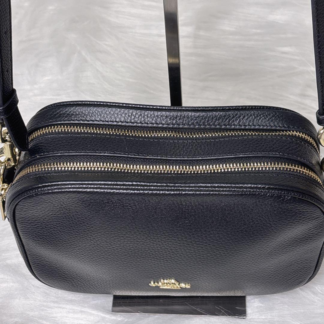 COACH ブラックレザー ショルダーバッグ カメラバッグ 金チェーンショルダー