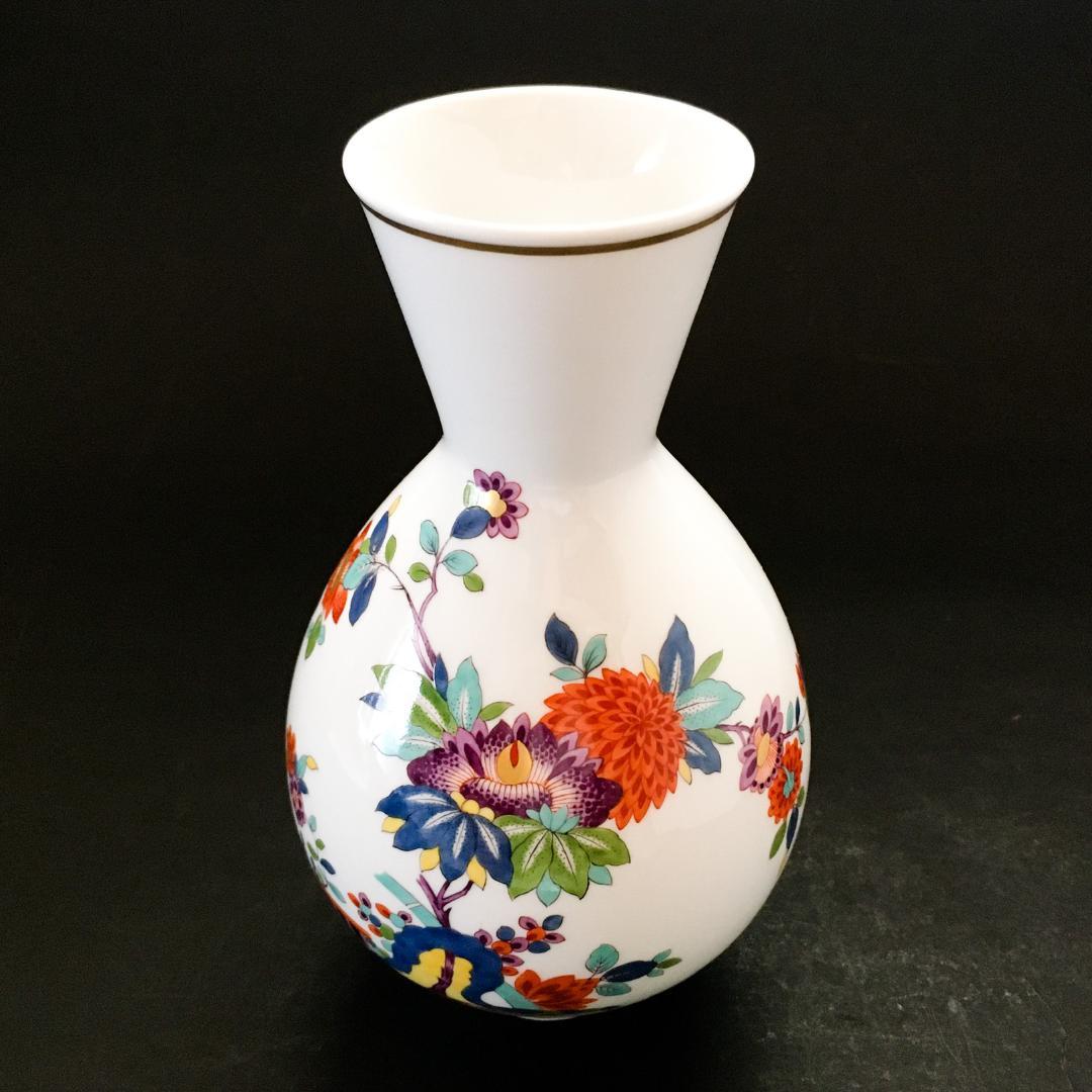 マイセン 金彩 柿右衛門写し 色絵岩菊牡丹絵図 花瓶 高さ21cm