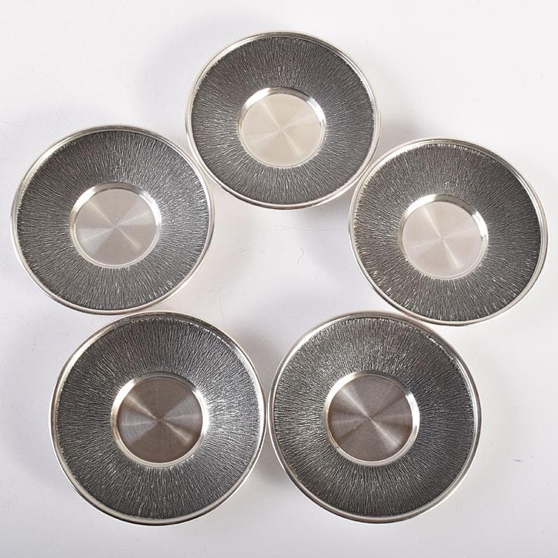 浪華　錫半造　本錫手造り　急須　茶壷　茶托五客など　五点一式　共箱　UR7848