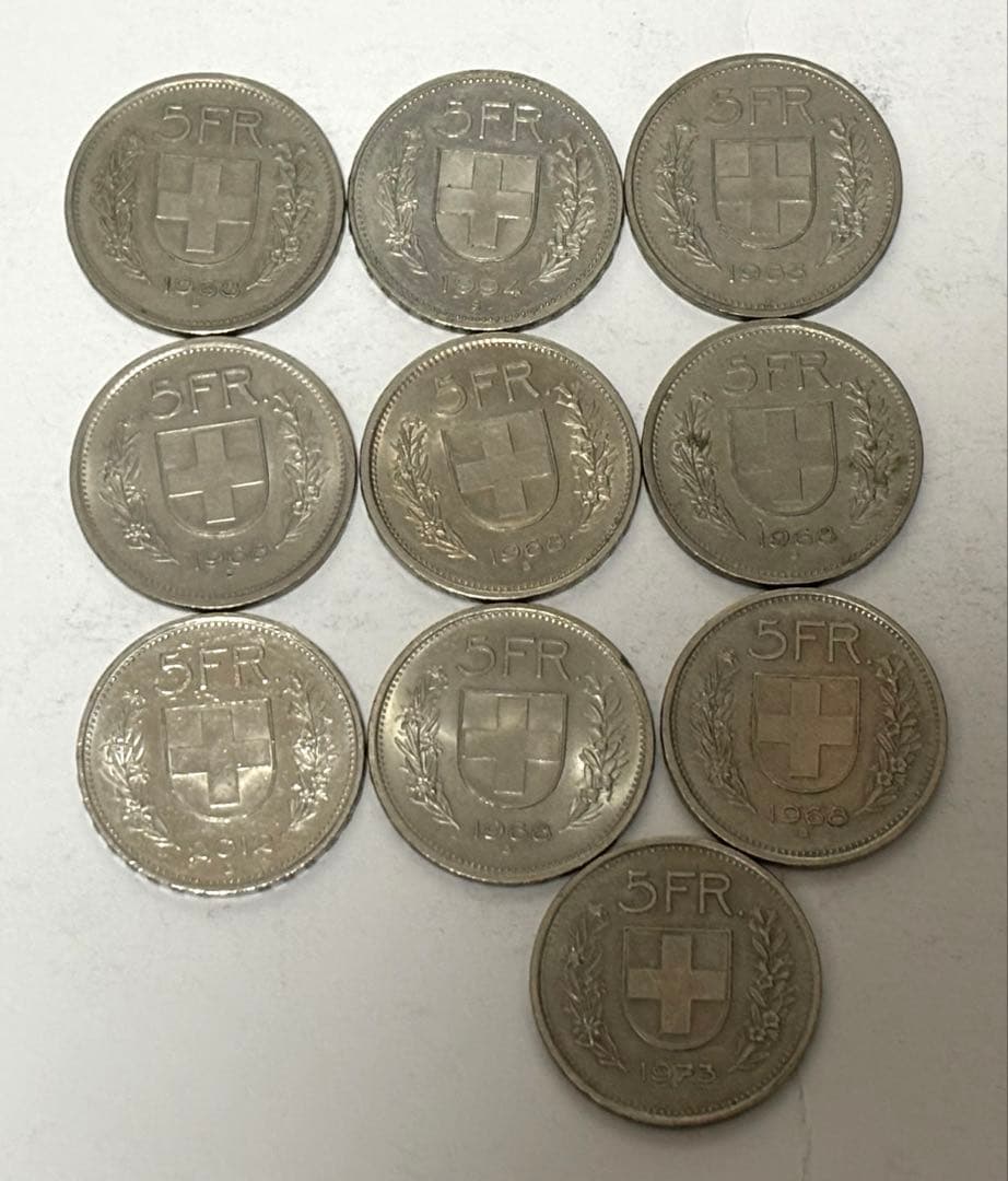 スイス　フラン　5フラン硬貨　10枚